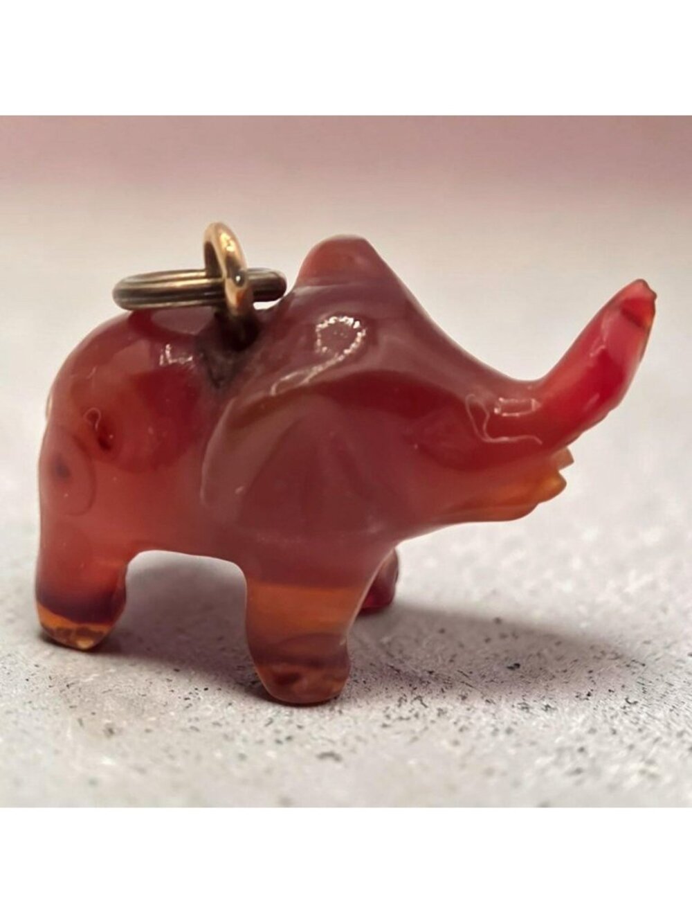 Vintage Carnelian Elephant Pendant Charm Gold-Tone Loop